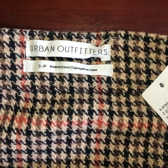 Urban Outfitters Dark Academia Plaid Fringe Wrap Skirt Teryn Fray Houndstooth - Picture 2 of 15